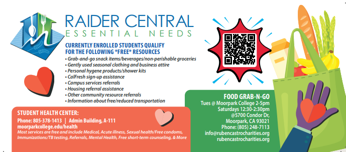 Currently enrolled students qualify for grab and go snacks/beverages, used clothes/business attire, personal hygeine products, and help with referral to other programs to fill unmet needs. 